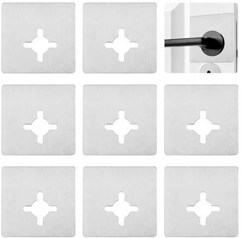 UFURMATE 8Pcs Door Lock Repair Plate Stainless Steel Door Knobs Fixing Plates Self Adhesive Door Reinforcement Plate Brushed Door Handle Crossed Fixing Plate Brackets