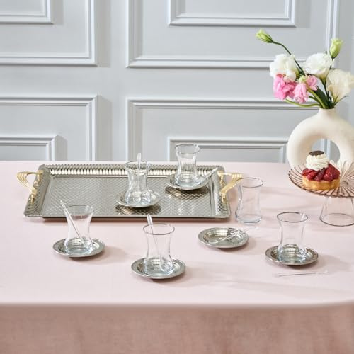KARACA Teeservice Nehir 19 teilig für 6 Personen Mehrfarbig, Edles Porzellan Teetassen Set mit Teekanne und Löffeln, Buntes Komplettset, 130ml