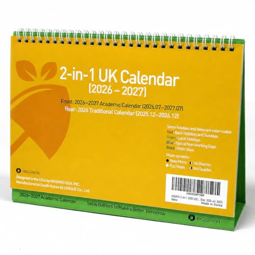 AGGAFA Academic Desk Calendar 2026-2027, Large Print, Double-Sided Flip