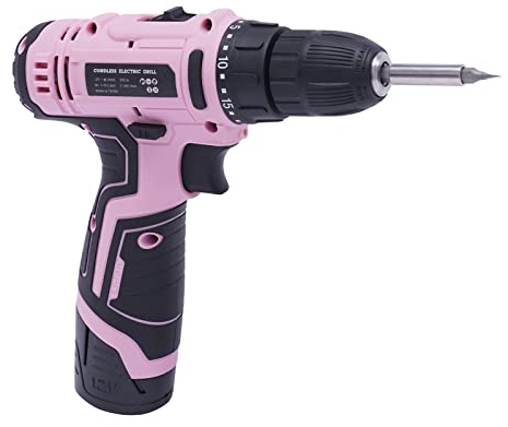 21-Piece Pink Cordless-Drill Set,Electric Screwdriver with 25 Torque,12V Electric Drill, 3/8 Keyless Chuck,with LED Light,Li-ion Battery, for Drilling Wood/Metal, Ideal Home DIY Project