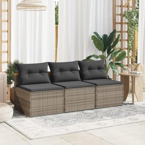 QJBSAVVA Gartensofa 2er Set Grau 54x64x54 cm Poly Rattan Sessel mit dicken Kissen modular für Balkon Terrasse oder kleine Loungeecke