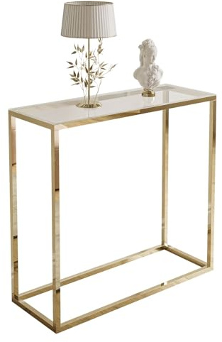Lookway Konsolentisch MODERN Glass II mit transparenter Glasplatte auf goldverchromtem Gestell, Beistelltisch/Flurtisch, 80 oder 100 cm breit, Höhe 78,4 cm, Tiefe 30 cm (Breite: 80 cm)