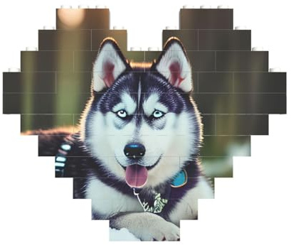 Art Brick Puzzle Herzförmiger Husky Hund Druck 3D Puzzle Bausteine 30 Stück DIY Entspannendes Geschenk