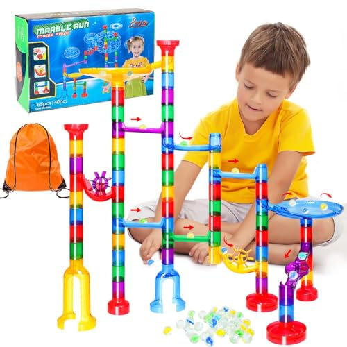 LOYO Marble Run, 109 Pieces Marble Maze for Kid, Educational Building Toys for Boys 4 5 6 7 8 Year Old, Construction Toy Set for Boys Christmas Birthday Gifts