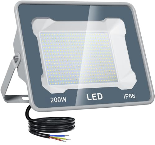 CREATESTAR LED Strahler Außen 200W, 20000LM Baustrahler IP66 Wasserdicht 6500K Kaltweiß Außenstrahler Scheinwerfer, LED Fluter für Lager Patio Garage Sportplatz Terrasse Garten Hof Parkplatz