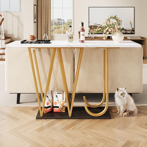 VIVCA Esstisch 120x29,5x80 cm, Küchentisch, Balkontisch, Tisch aus Holz, Tischplatte mit Marmoroptik.