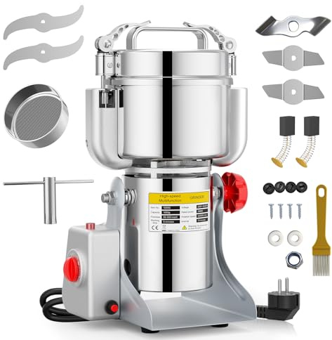 Niktulo Tragbare Getreidemühle 220 V,Zum Mahlen schütteln,Hochgeschwindigkeits Schleifmaschine Mehl Pulver,Deckelöffnungserkennung,für Kräuter/Gewürze/Nüsse/Getreide mit Überlastschutz (1000g)