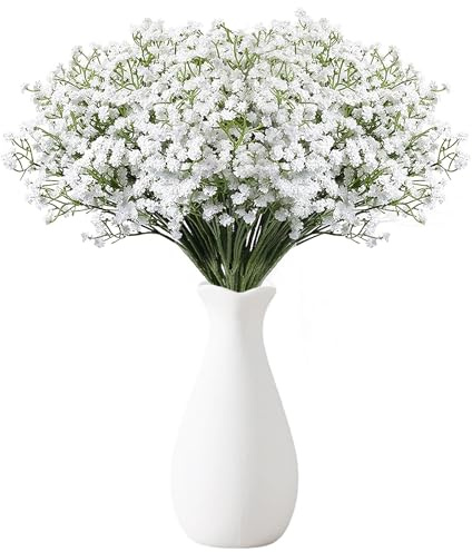 Touosy 18 Stück Schleierkraut Künstlich Kunstblumenstrauß Künstliche Blumen Deko Pflanzen mit Flasche für DIY Fotorahmen Lesezeichen Grußkarten Partys Blumenarrangements Heimdekoration (Weiß)