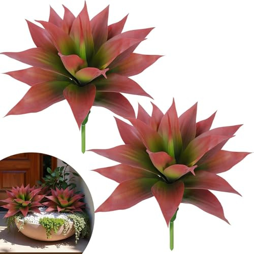 Agave Plant Artificial Red 14in Faux Agave Plant Outdoor Faux Succulents | Realistic Indoor Fake Agave Plant UV Resistant Desert Plant for Front Porch Planter Yard Garden Home Decor