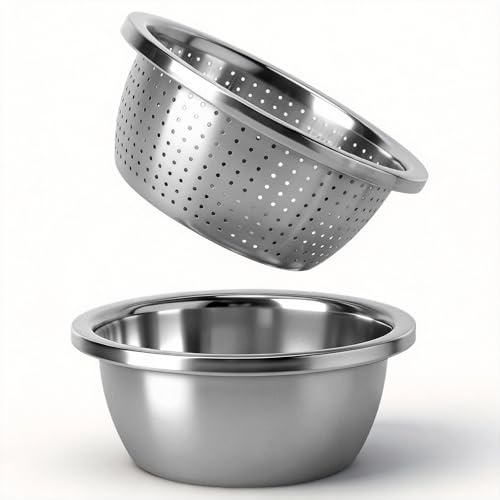 Colador de cocina con bol de acero inoxidable 22 cm Escurridor verduras y escurridor pasta diseño de doble capa colador acero inoxidable resistente y apto para arroz frutas verduras ensaladas