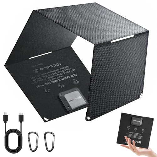 ELECAENTA 30W HPBC ETFE Foldable Solar Charger 2-Port Solar Panel, 0.5kg | 25.4% Conversion, USB-C PD 20W, USB-A QC3.0, IP68 Waterproof for Smartphone Tablet Powerbank Camera Outdoor Camping Travel