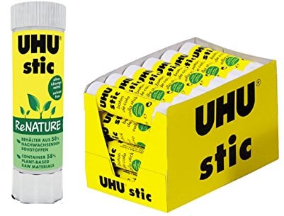UHU Renature Colla Stick 21 g Ecologica Astuccio Bio-plastica Tappo a Vite 12 pezzi