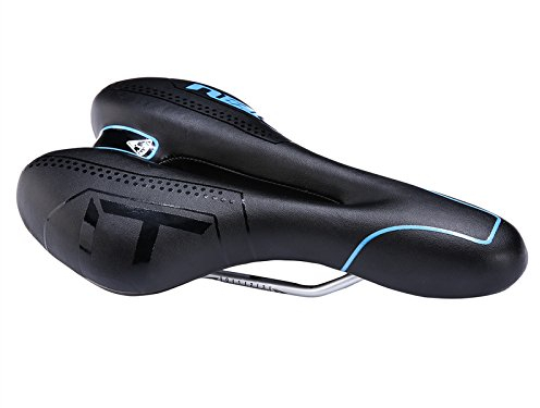 Zhiqiu Fahrradsattel, bequem, Unisex, gepolsterte Sitzfläche, wasserdicht, weich, atmungsaktiv, Entlastungszone in der Mitte, ergonomisches Design, für Rennrad, Mountainbike und Faltrad, schwarz,blau
