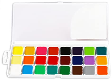 Krevo Art Aquarellfarben Wasserfarben Set, 24 lebhafte Farben - Geeignet für Kinder