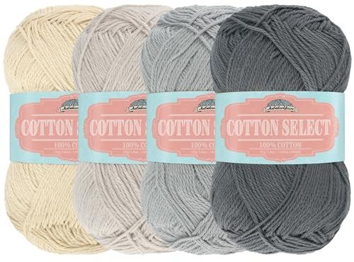 Cotton Select Sport Weight Yarn Color Palette Pack - 100% Fine Cotton - Shades of Grey - 4 Skeins