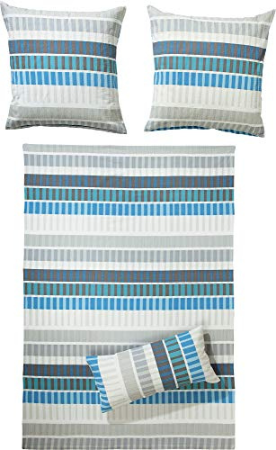 Erwin Müller Bettwäsche Seersucker blau-Silber-weiß Größe 1x 135x200 cm + 1x 40x80 cm
