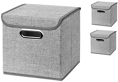 Stick&Shine 3er Set Hellgrau Faltbox 25 x 25 x 25 cm Aufbewahrungsbox faltbar, mit Deckel