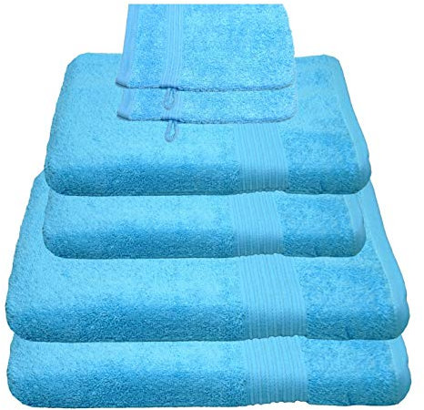 Julie Julsen 6 TLG Handtuchset 2 Badetücher 2 Handtücher + 2 Waschhandschuhe gratis Reine Baumwolle über 30 Farben Türkis