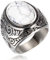 VQYSKOMänner Retro Weißes TürkisRing-Klassiker Retro Charm Künstlicher Türkis Steine Edelstahlring Herrenring mit Gravur, Ringgrößen 54 (17.2) – 76 (24.2)(Weißes Türkis, 66 (21.0))