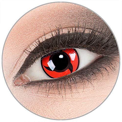Farbige 'Itachi' Kontaktlinsen von 'Evil Lens' zu Fasching Karneval Halloween 1 Paar rote schwarze Crazy Fun Kontaktlinsen mit Kombilösung (60ml) + Behälter in Topqualität ohne Stärke