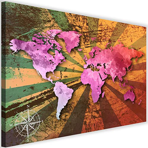 Feeby Bilder mit Kork Landkarte Kunstdruck Wanddeko Weltkarte Stilvoll rosa 90x60 cm