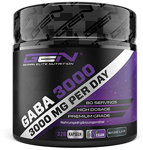GABA 3000 - 320 Kapseln a 750 mg - Gamma Aminobuttersäure -Hochdosiert mit 3000 mg pro Tagesportion - Aminosäure - Premium Qualität - German Elite Nutrition