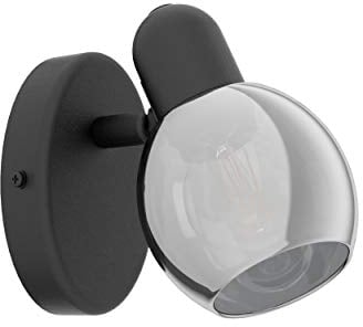 EGLO Wandlampe Pollica, 1 flammige Wandleuchte, Wandstrahler innen aus Stahl und Rauchglas, Wohnzimmerlampe in Schwarz, Flurlampe mit E14 Fassung