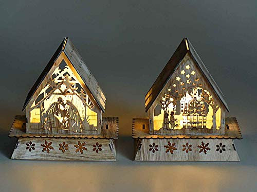 Capanna casetta presepe natività decorazione natalizia in legno laser con luce led idea regalo natalizio handmade made in italy