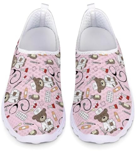 chaqlin Mignon Infirmière Ours Chaussures Femmes Casual Maille Slip on Chaussures de Marche Léger Sport en Plein Air Running Baskets Rose 40 EU