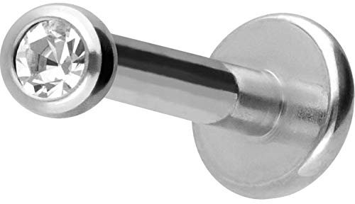 PIERCINGLINE Titan Labret Stecker Gewinde KRISTALL kristallklar Silberfarben 2 x 1,2 x 10 mm Piercing Ohr Lippe Nase