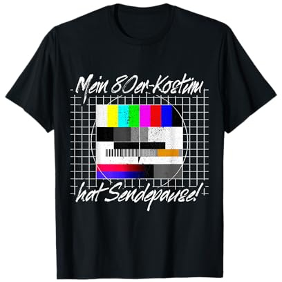 Testbild Kostüme Für 80er Jahre Party 80er Jahre Kostüm Hat Sendepause Testbild 80s Mottoparty T-Shirt Schwarz S Crew Neck Klassisch Kurzarm Unisex Erwachsene Damen Herren