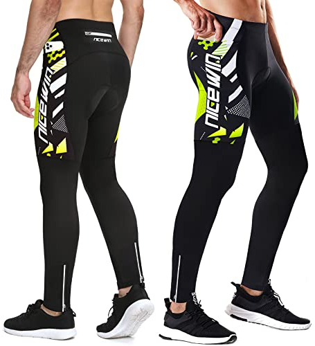 NICEWIN Radlerhose Fahrradhose Herren Lang mit Sitzpolster 4D Gepolsterte Radhose Atmungsaktiv Schnell Trocknend stoßfeste Elastisch Hosen,M,Grün