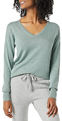 Amazon Essentials Maglione A Tunica Leggero A Maniche Lunghe Con Scollo A v (Disponibile In Taglie Forti) Donna, Verde Salvia Puntinato, XXL