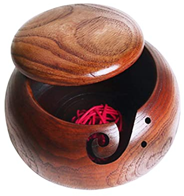 QYLJZB Wooden Yarn Bowl, Wood Knitting Bowls with Holes and Lid,Hand Made Yarn Holder for Yarn Balls Skeins Knitting Accessories and Crochet Supplies