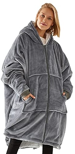 RITOSTA Übergroße Hoodie Sweatshirt mit Kapuze Super Weiche Warme Decke Kapuzenpullover mit Taschen Flanell Gemütliche Riesen-Hoodie für Erwachsene, Männer, Frauen, Jugendliche(Grau,Einheitsgröße)