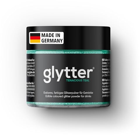 Glytter Glitzerpulver für Getränke (Türkis) - essbarer Glitzer für Drinks & Flüssigkeiten, für Likör, Sekt, Cocktails - trinkbares & geschmacksneutrales Glitzerpulver - Glitzerpuder, Glitzer-Staub