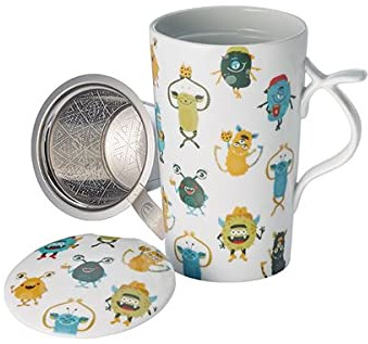 Teemando® Tasse à thé géante en porcelaine avec filtre en acier inoxydable et couvercle 0,4 l
