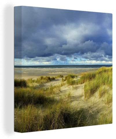 MuchoWow Leinwand Bilder, Einzigartige Wanddeko mit Rahmen, Nordsee - Vlieland - Dünen, Wandbilder Wohnzimmer, Deko Schlafzimmer 20x20 cm