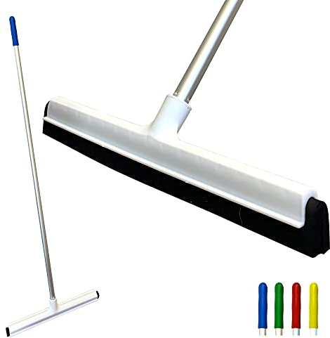Colour Coded 46cm Floor Squeegee Mop with 120cm Aluminium Handle | Quick Drying Wet Room Floor Squeegee Heavy Duty | Double Foam Squeegee Blade Floor Wiper for Bathroom, Kitchen, and Shower (Red)