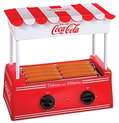 Coca-Cola Hot Dog Roller and Warmer, 8 Regular Sized, 4 Foot Long and 6 Bun Capacity, Stainless Steel Rollers, Perfect For Breakfast Sausages, Brats, Taquitos, Egg Rolls