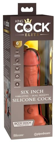 King Cock 6 Vibrating Silicone Dual Density Cock, Tan, 6 Zoll
