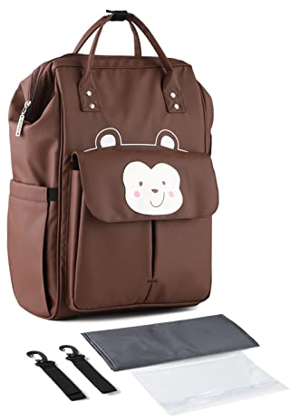 SONARIN Stylische Großer Kapazität Baby Wickelrucksack Wickeltasche,Multifunktions Wasserdicht Babytasche Wickeltasche Rucksack Reisetasche mit Wickelunterlage & Kinderwagen Haken(Braun)