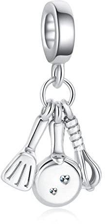 LaMenars Spatule, Poêle à Frire et Fouet Dangle Charm Perles en Argent Sterling 925 pour Bracelets Halloween Anniversaire Bijoux Cadeaux Femmes Filles
