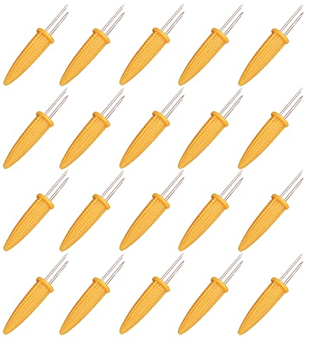 SENZEAL 20 Stück Maiskolben Halter Edelstahl Maiskolben Spieße Maiskolbenhalter Rutschfest Gelb Fruit Forks für Zuhause Kochen Mais Hot Dogs Obst Barbecue (6,2 cm)