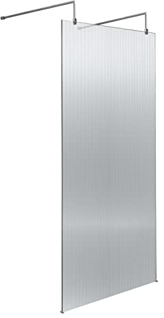 Hudson Reed WRAF19590 Fluted Modern Bathroom Fluted 8mm Toughened Safety Glass Wetroom Screen with 2 Support Arms, 1950mm x 900mm, Chrome