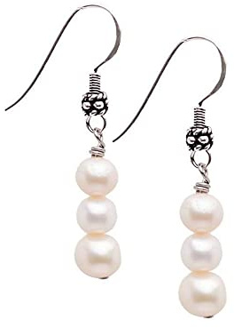 Handgemachte Frauen natürlichen Edelstein dreifach Perlen Tropfen Ohrringe 925 Sterling Silber Haken Ohrringe | Geschenkideen für Frauen, Mädchen