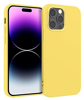 ICOVERI iPhone 14 Pro Case, Yellow Silicone Case, iPhone 14 Pro, Anti-Shock, Anti-Slip, Microfibre, Interior, Soft Silk Touch