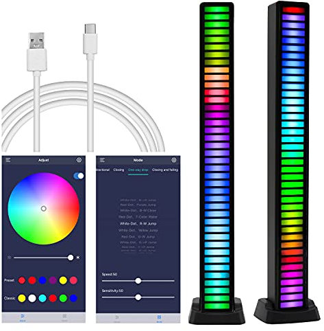 AURTEC RGB Music Rhythm Light, Voice Activated LED, Sound Control Atmosphere, Upgraded 40 Bits Pick Up With App Control for Gaming, Car, PC, TV, Party and More (Black 2)