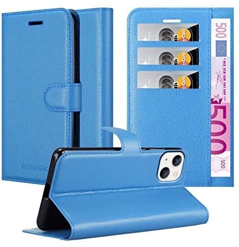 Cadorabo Hülle kompatibel mit Apple iPhone 14 Handyhülle aus Premium Kunst Leder Flip Klappbare Stoßfeste Magnetische [Standfunktion] [Kartenfächern] Cover Hülle für iPhone 14 Tasche in Blau