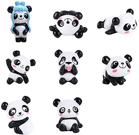 8 Stück Panda Ornamente, Niedliche Panda Figuren Set, Süß Tier Panda Figuren Set, Mini Panda Figuren, Panda Dekoration, Geeignet für Kinderpartys, Kuchen, Heim- und Bürodekoration